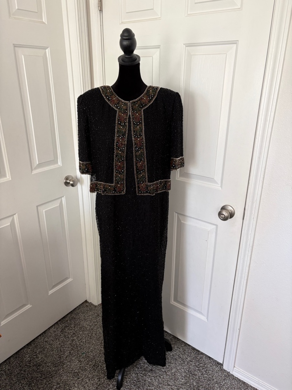 Laurence’s Kazar Black Beaded Evening Gown with Embellished Bolero